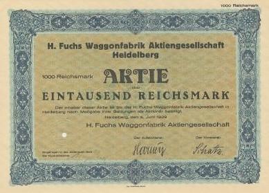 Certificado de ações de uma fábrica alemã de vagões, documento histórico. Imagem ilustrativa do que é uma participação societária: a Anthropic é de capital fechado e não emite papel como este.